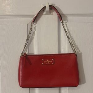 Kate Spade Red Leather Clutch with Chain Strap
